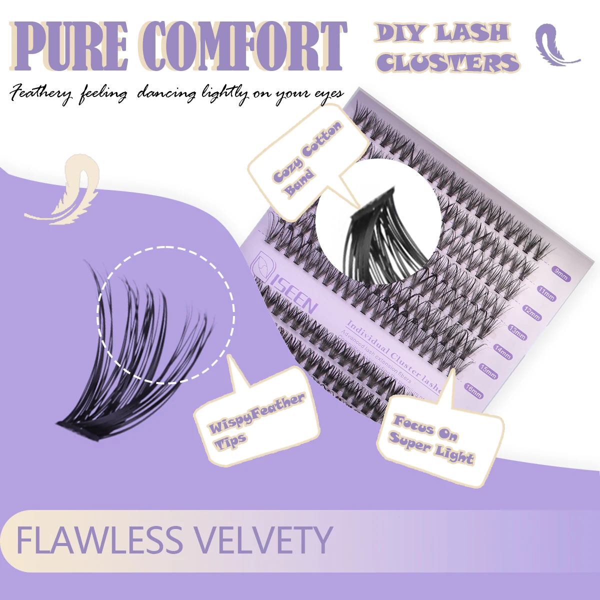 Lash Extension Kit D Curl Cluster Lashes 9-16mm Natural And Voluminous Styles with Bond&Seal Tweezers Reusable Beginner-Friendly