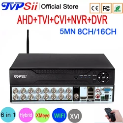 Câmera híbrida CCTV WiFi com Detecção de Rosto, Onvif NVR, Sistema TVI CVI AHD DVR, Áudio Xmeye, 5M-N, 16CH, 8CH, 8 Canais, 6 em 1, H.265 +