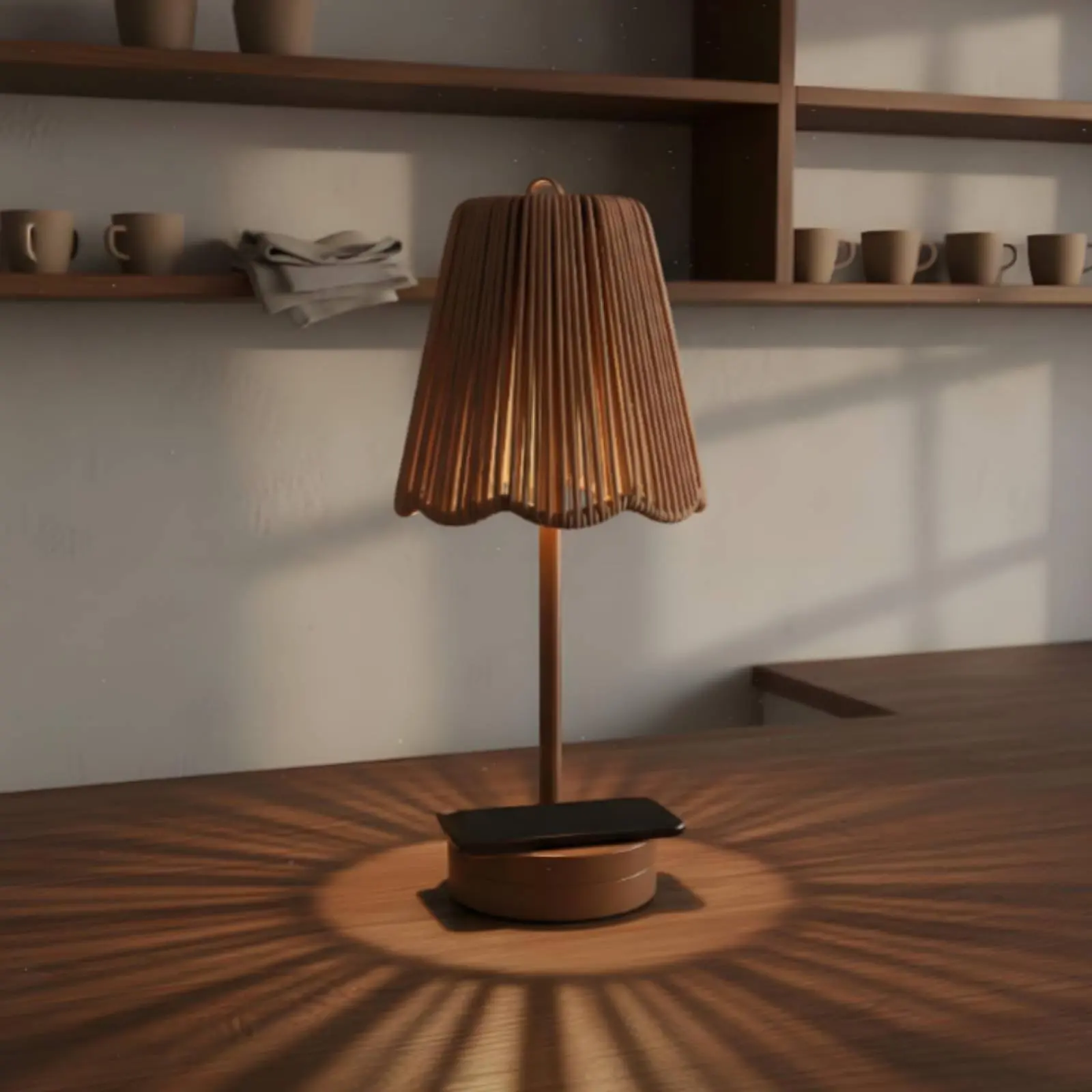 Rattan Table Lamp Handwoven Wireless Table Lamp Lighting Fixture Retro Design Portable for Bar