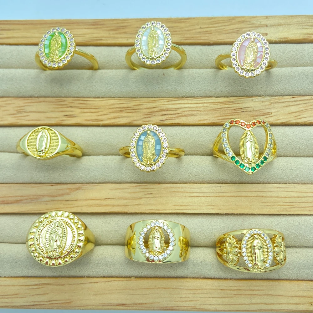 

Oval Shape Virgin Mary Guadalupe Open Rings For Women Daily Party Crystal Zircon Religious Finger Jewelry Adjustable