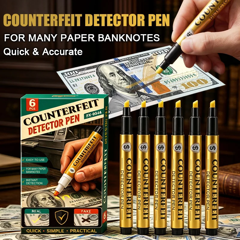 6Pcs Money Detector Pens, Portable Banknote Authenticity Check Tool, Ideal for Merchant Cashiers & Coin Collecting, Detect Bankn