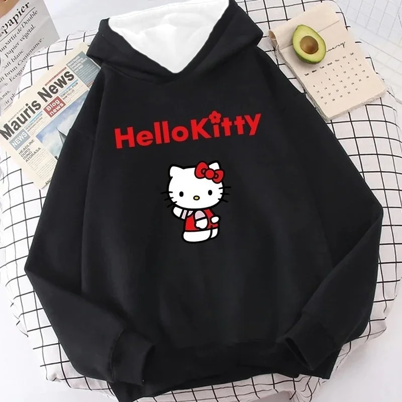 سترة هالو كيتي العصرية واللطيفة ذات القلنسوة الكرتونية، بلوزة دافئة للخريف والشتاء، سترة مريحة وناعمة وعالية الجودة