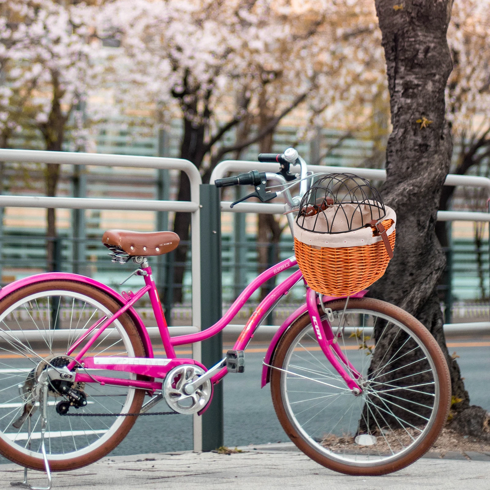 

1Pcs Durable Rattan Woven Bike Basket Sturdy Iron Frame Front Basket for Pets Shopping Bike Accessory
