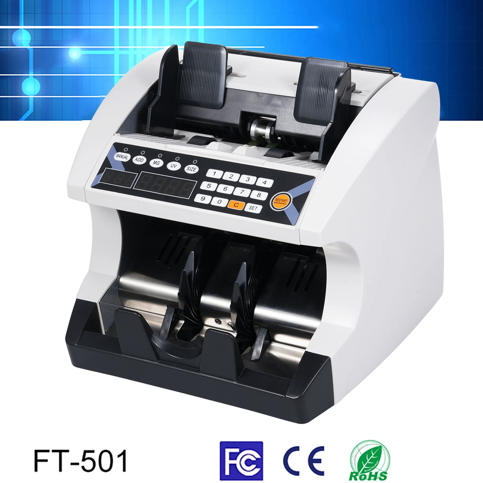 Nota de dinheiro automática multi-moeda, Money Bill Counter, máquina de contagem com UV MG Counterfeit Detector, exibição externa