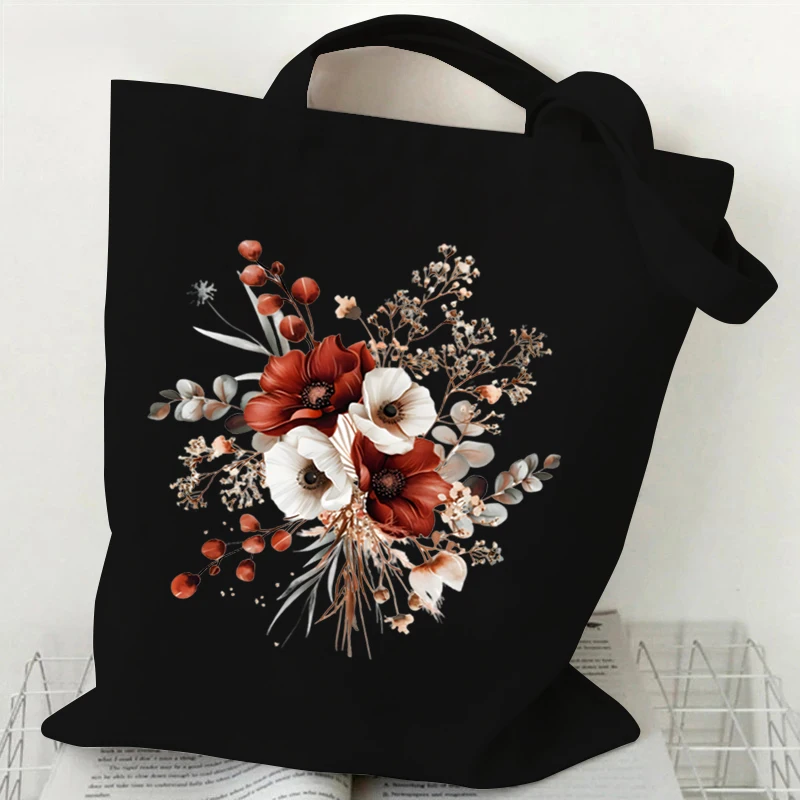 

Wildflowers Pattern Tote Bag Vintage Retro Shopping Bags Casual Canvas Shoulder Bags Boho Flower Plants Portable Storage Purses