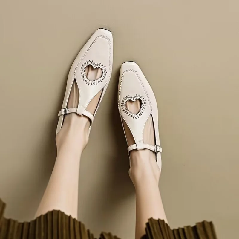 2024 NEW Woman Flat Shoes French Style Daily Simple Shoes Sheepsuede Retro Flats Spring Autumn Buckle Strap Mary Jane Low Heels