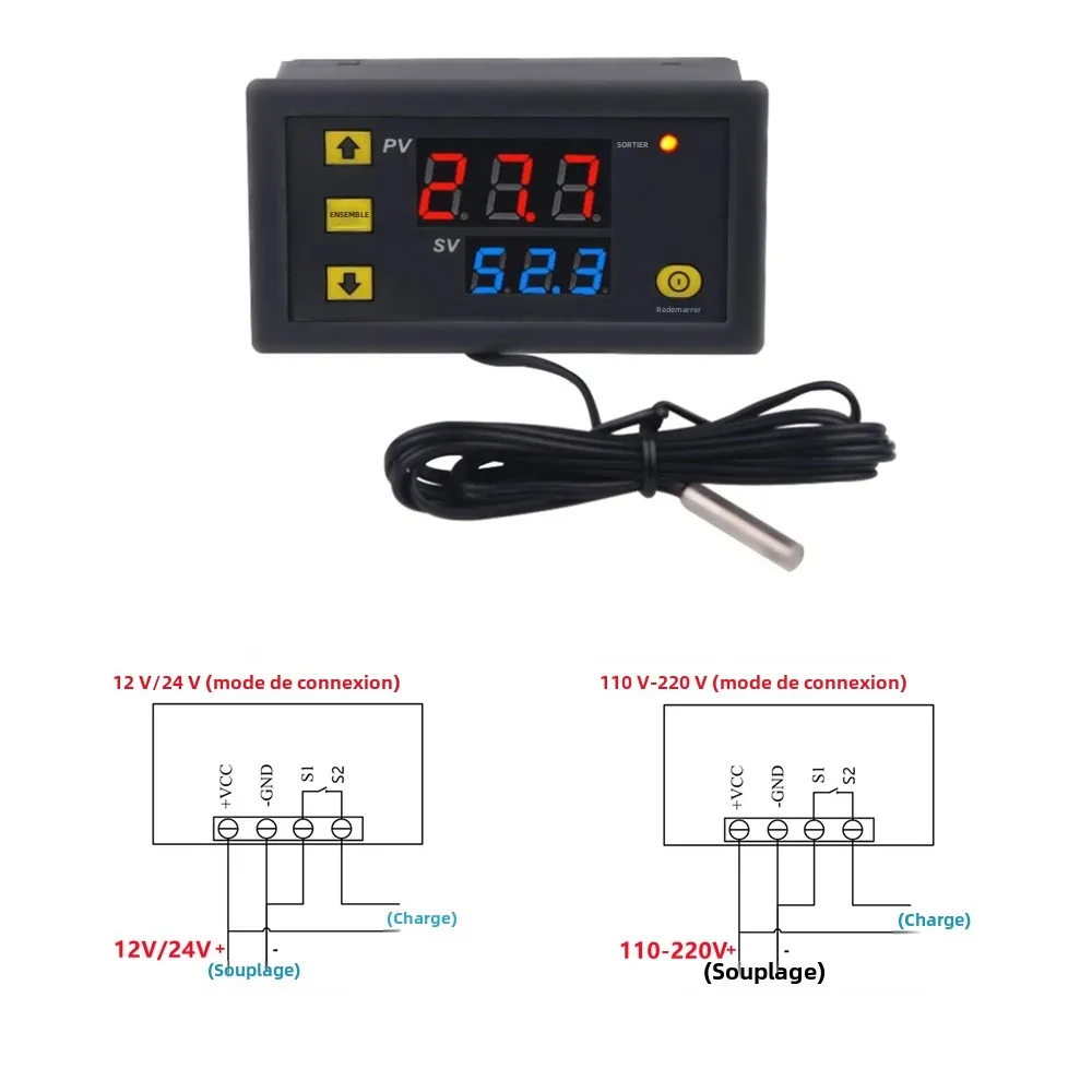 Mini ligne de sonde W3230, contrôle numérique de la température, Thermostat à affichage LED avec Instrument de contrôle de la chaleur/refroidissement 12V 24V 110-220V