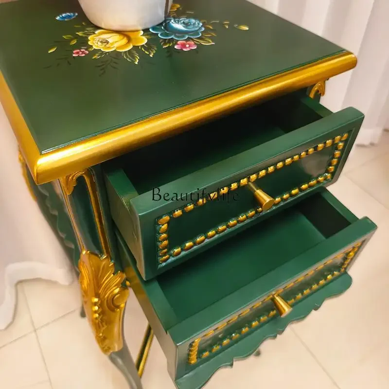 yj19 Rak Bunga Kayu Solid Gaya Prancis dengan Ukiran, Rak Pot Bunga Lantai