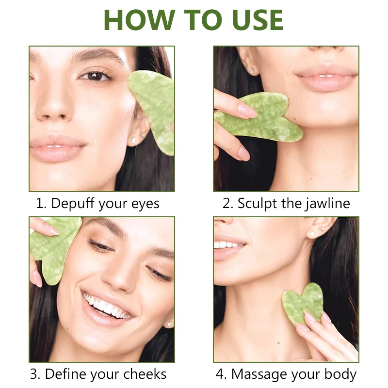 ลูกกลิ้งหยกธรรมชาติหน้ากัวซาหินธรรมชาติเครื่องนวดคอต้านริ้วรอยกัวซา วิซาจ ลิฟติ้ง อะคิวพอยต์ อายแคร์ สปาเครื่องมือ