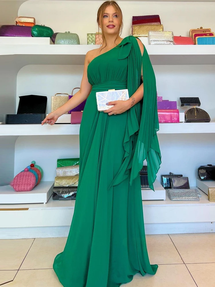 Abiti da ballo maniche a mantella donne arabe Plsu Size Event Party una spalla Chiffon verde abiti da sera per occasioni formali