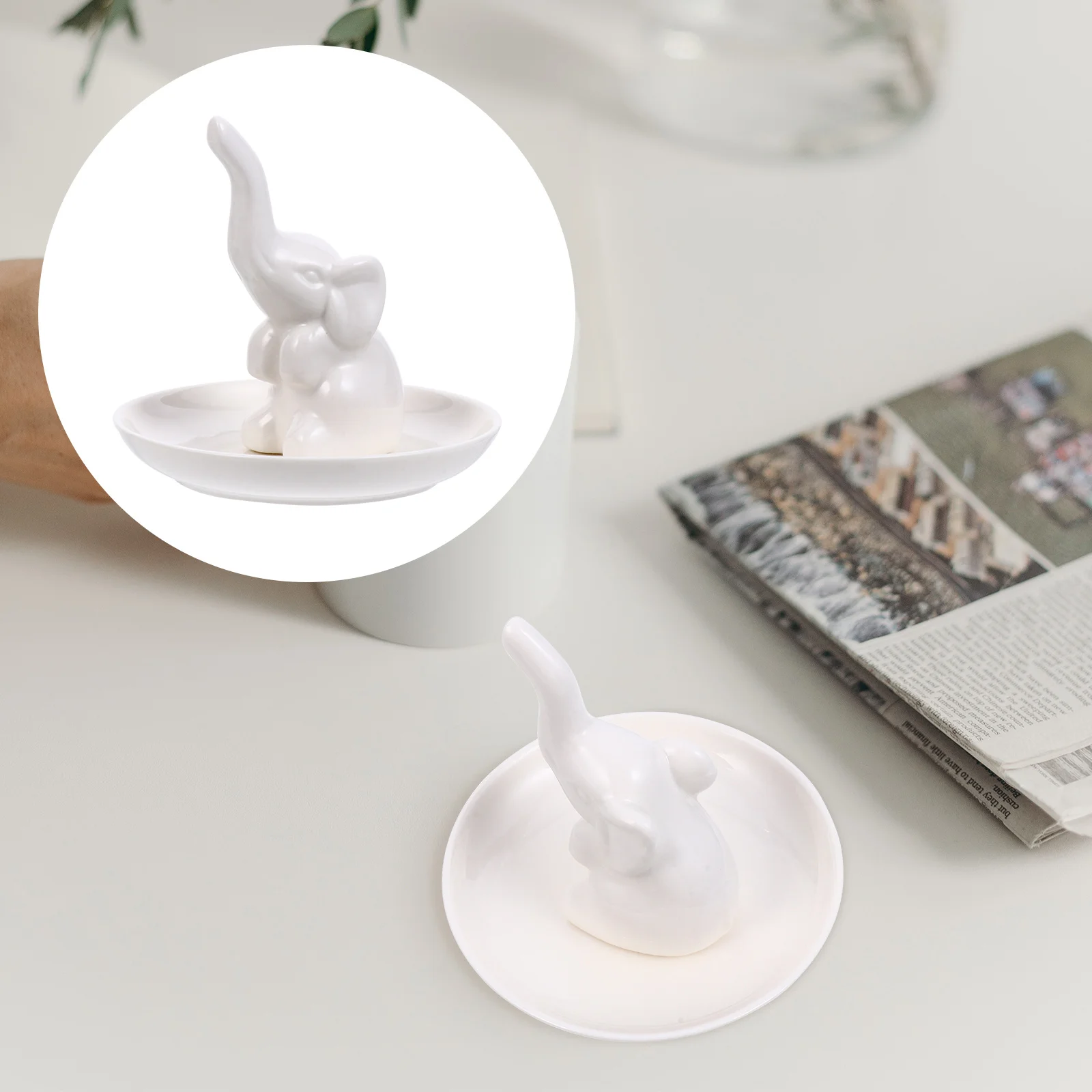 1 قطعة طبق مجوهرات من السيراميك على شكل فيل صينية تخزين المجوهرات الإبداعية منظم فريد لخواتم القلائد والأقراط المنزلية