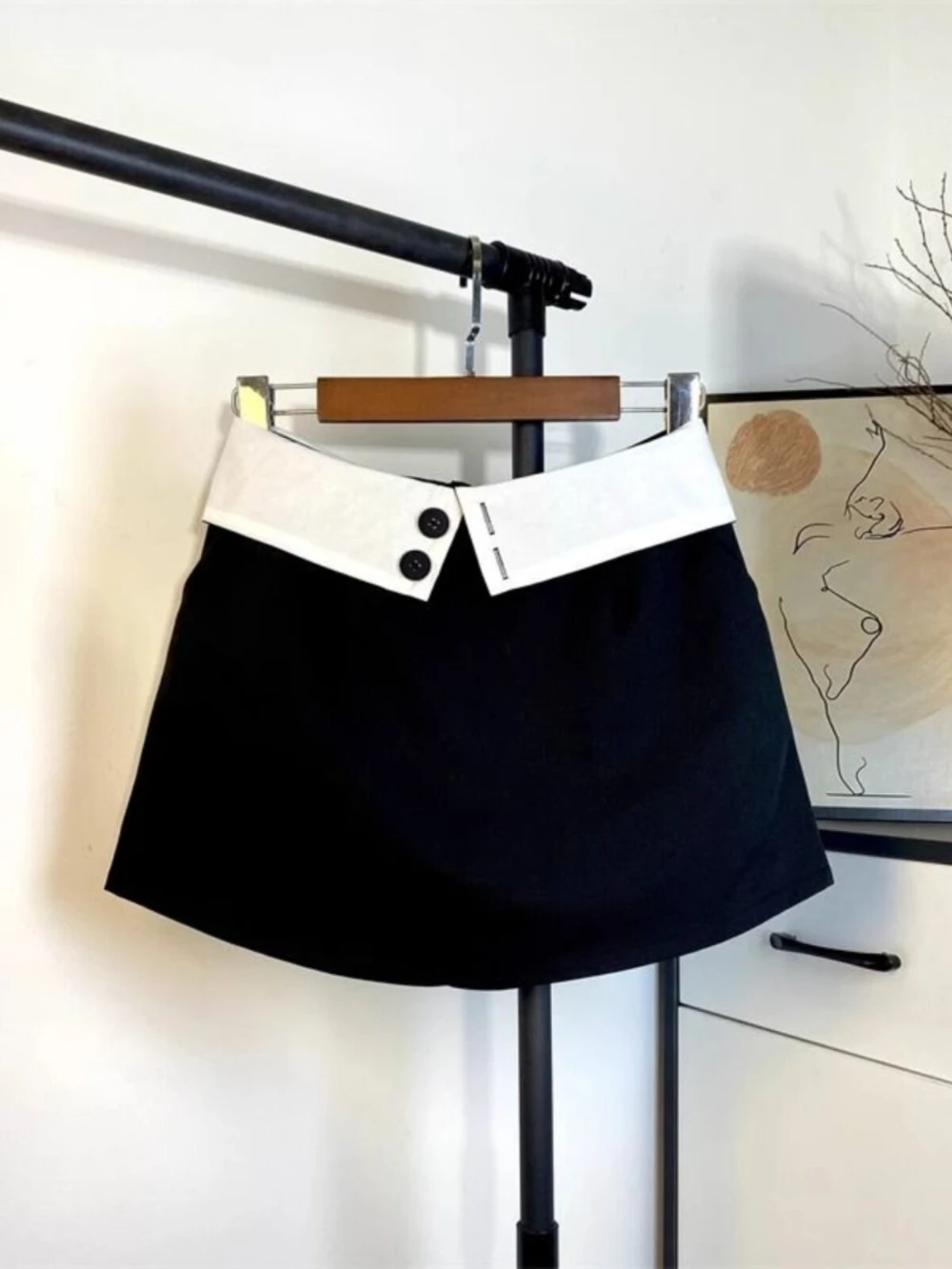 Korean Style High Waist Slim Contrast Color Spliced Skirt For Women Fashion Versatile Flanging Design Sense A-line Culottes