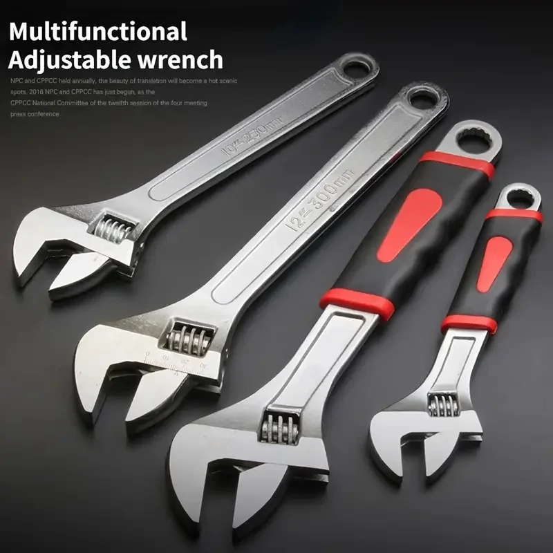 Heavy-Duty Rubber-Coated Adjustable Wrench Auto and Car & Bathroom Repairs Tools Universal Spanner Torque Socket Set Hand Tool 