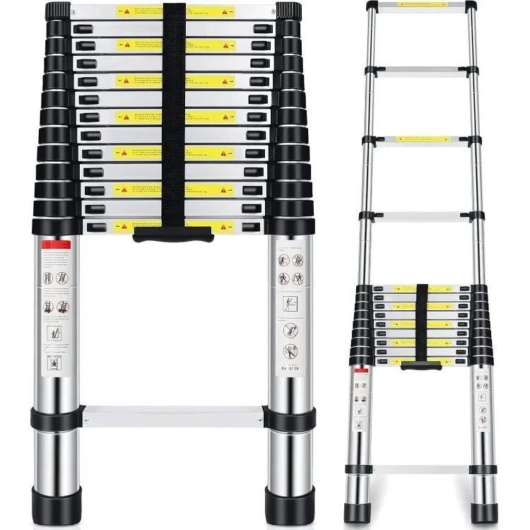 Extension Ladder 16.5 FT, Aluminum Alloy Folding Telescopic Ladder with Locking Mechanism, Multi-Purpose Collapsible Ladder