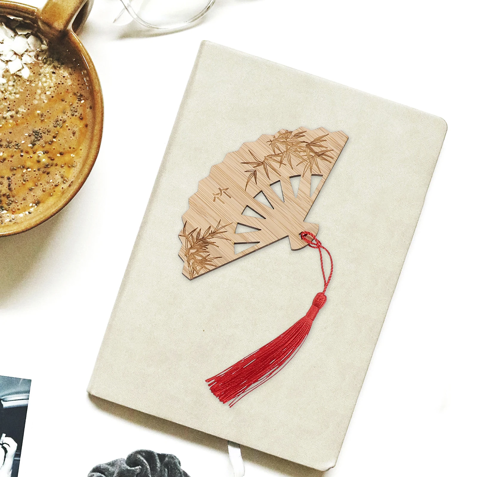 

4 Pcs Fan Bookmark Chinese Elements Decorate Tassles Bamboo Bookmarks for Lovers Craft Bookmarke