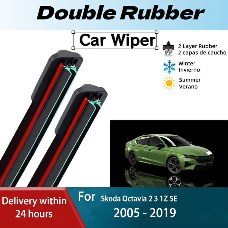 

LH Front Rear Windshield Wiper Blades For Skoda Octavia 2 3 1Z 5E 2005 - 2019 2PCS Windscreen Combi Estate Accessories 2012 2016