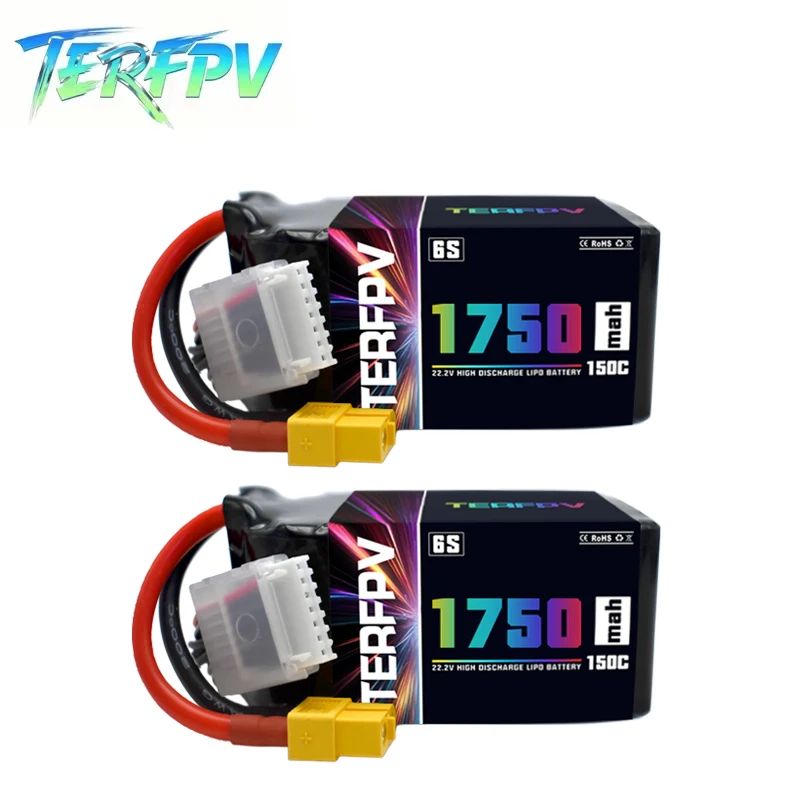 

2PCS TERFPV 6S 22.2V 1750mAh RC Lipo Battery 150C/300C Softcase with XT60 Plug for Car Truck Boat FPV Drone Helicopter Airplane