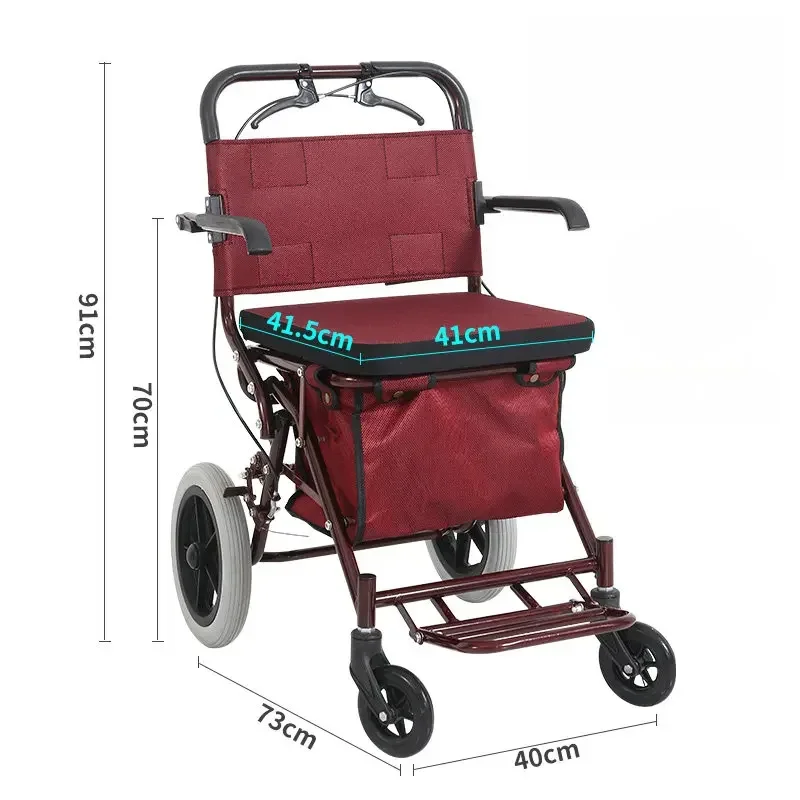 Factory Direct 2026 Modern Senior's Four-Wheeled Shopping Cart, Fold Elderly Trolley Walker, Red Color Helper Crutch Double