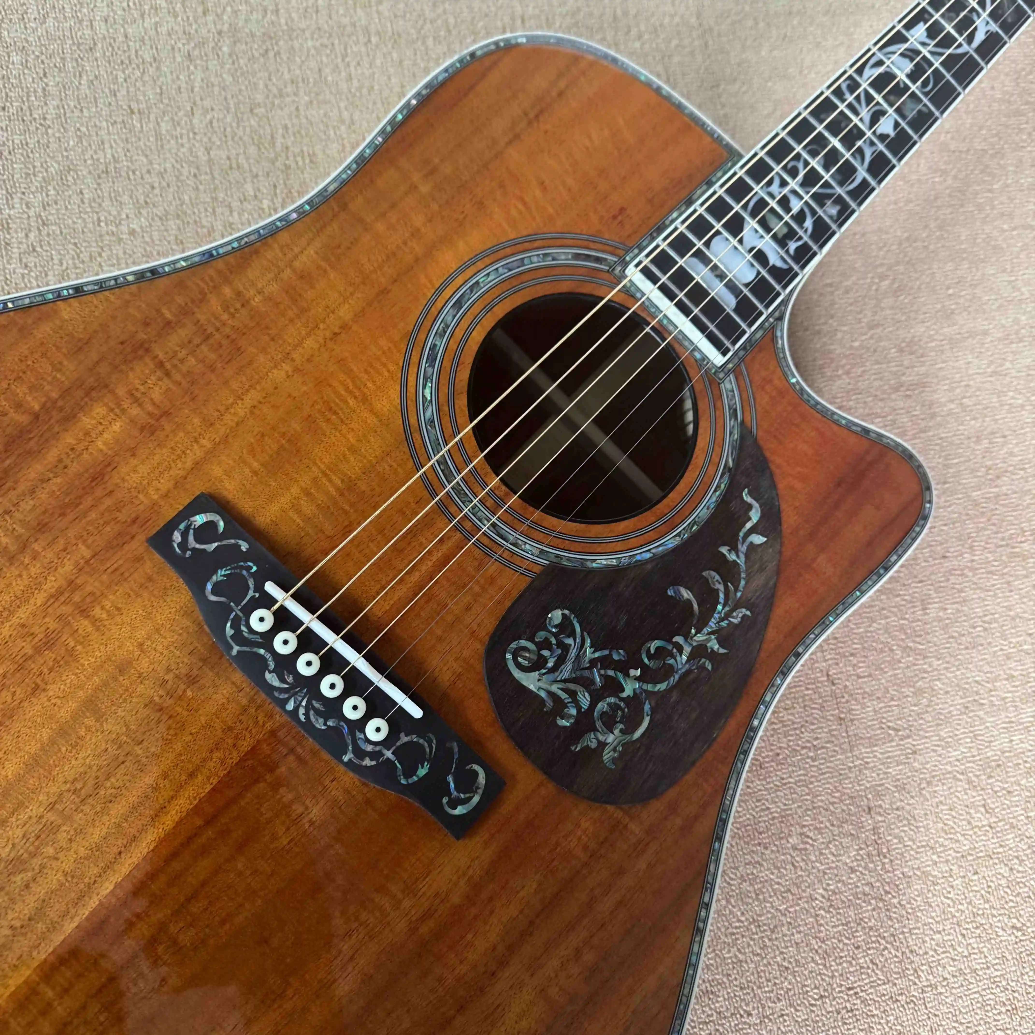 Missing Corner Design D-45 Acoustic Guitar KOA Wooden Top Ebony Small Flowerpot Shell Inlaid Exquisite Instrument Quality Assurance Suitable As A Gift Instrument