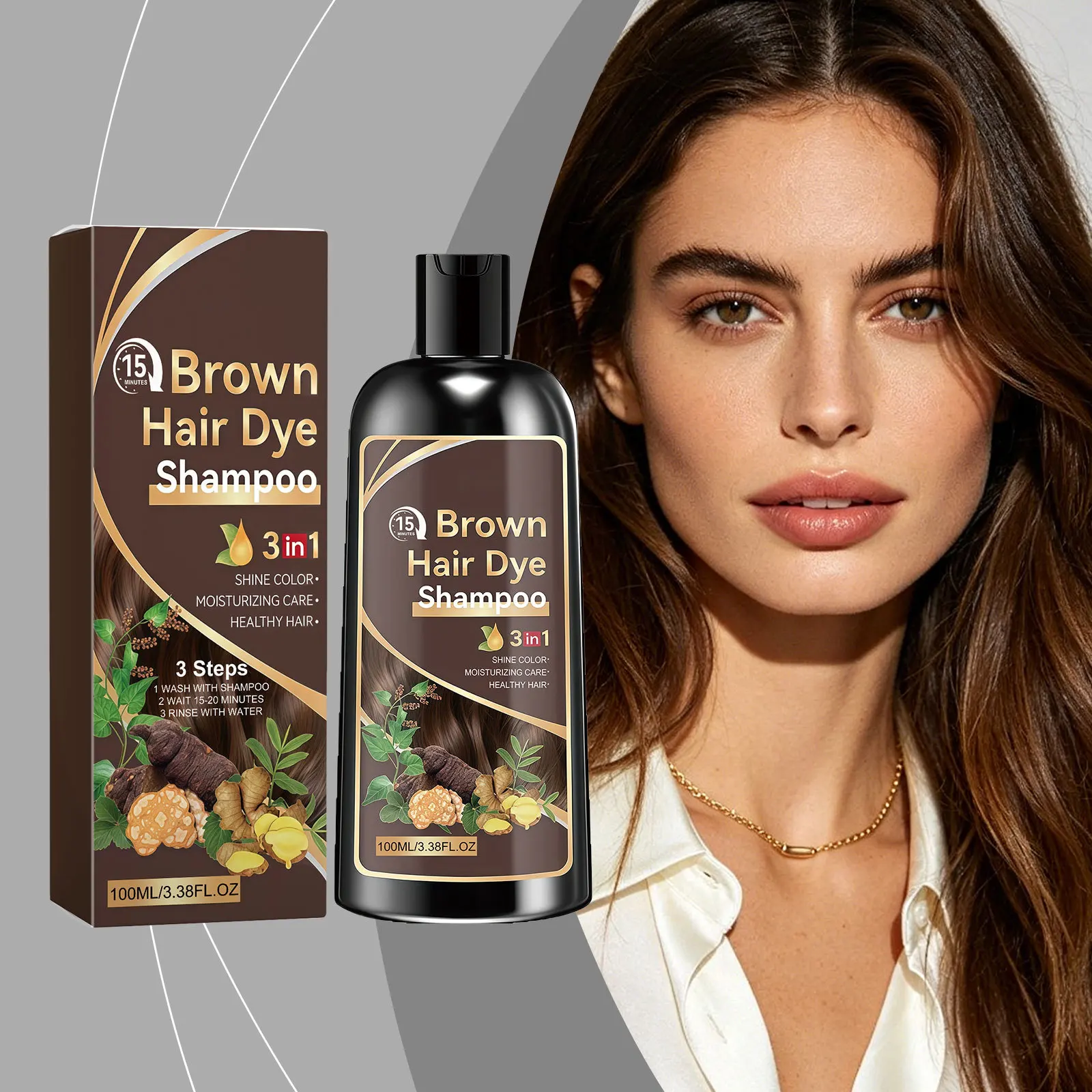 3 in 1 Hair Dye Shampoo Moisturize Natural Herbal Ginger Cover Gray White Hair Black Chestnut Brown Permanent Hair Color Shampoo