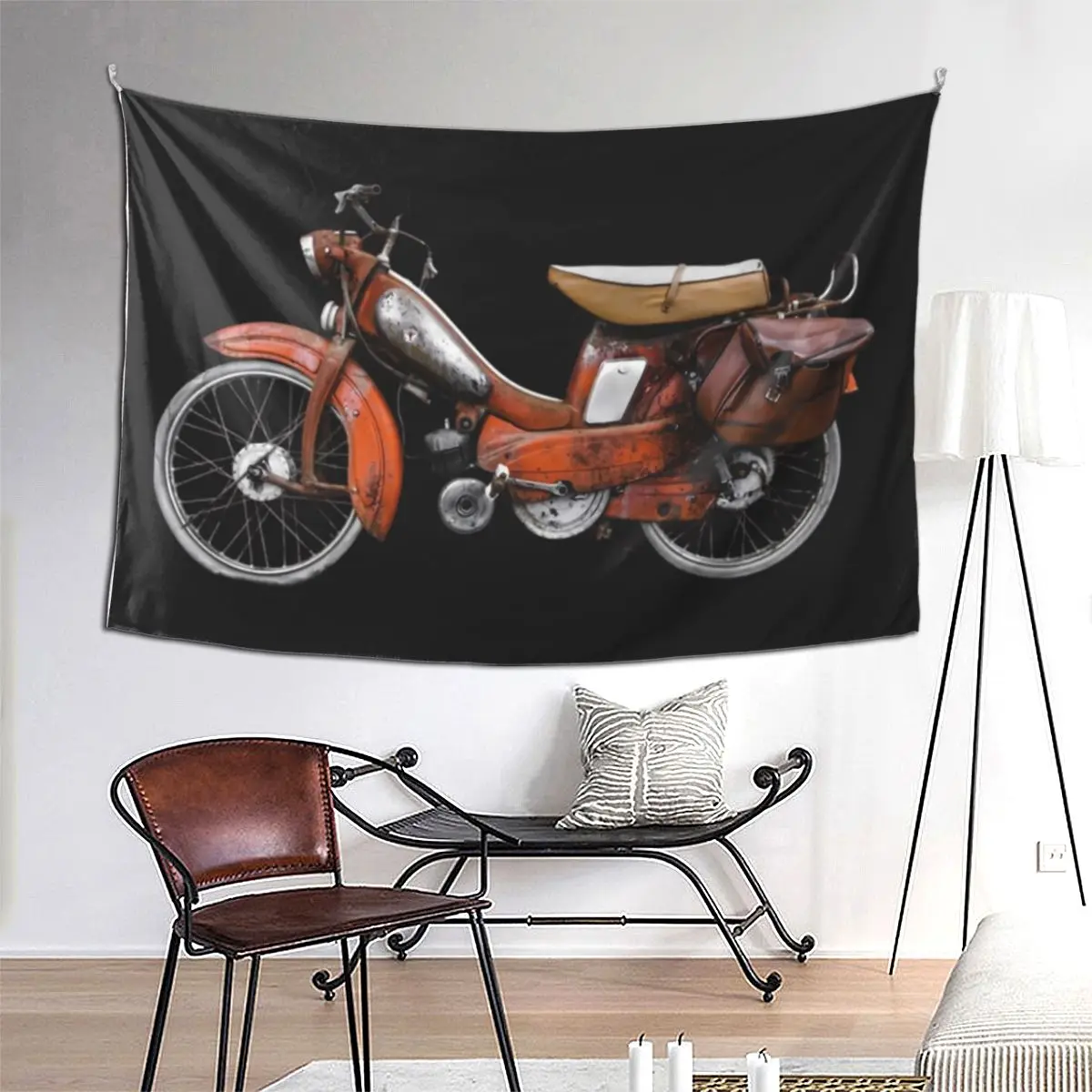 

Винтажный французский гобелен Motobecane с мопедом в стиле хиппи, настенный эстетический домашний декор, гобелены для гостиной, спальни, общежития