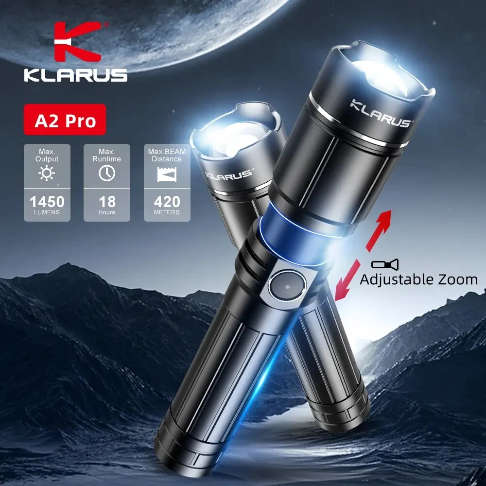 Klarus A2 Pro LED-zaklamp USB oplaadbaar 21700 4000 mAh batterij Led-zaklamp Strobe Zoom-zaklamp voor zelfverdediging Camping