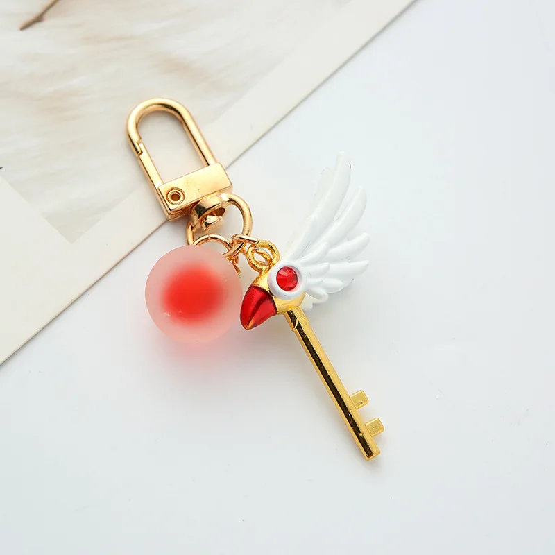 Cardcaptor Card Captor Kinomoto 사쿠라 버드 마술 지팡이 스틱 광대 카드 목걸이 펜던트 키 체인 열쇠 고리 소품 장난감 선물