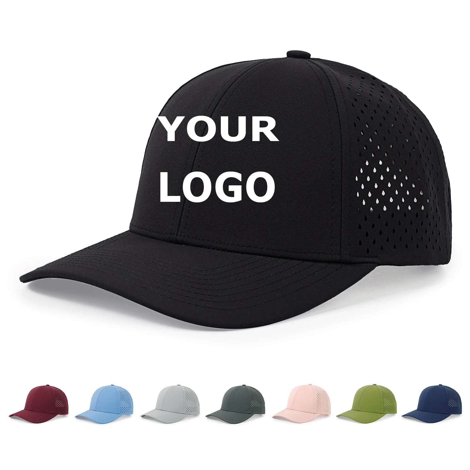 

High Quality 6 Panel Waterproof Laser Perforated Hat Custom Logo Waterproof Baseball Cap Trucker Hat sun hat summer