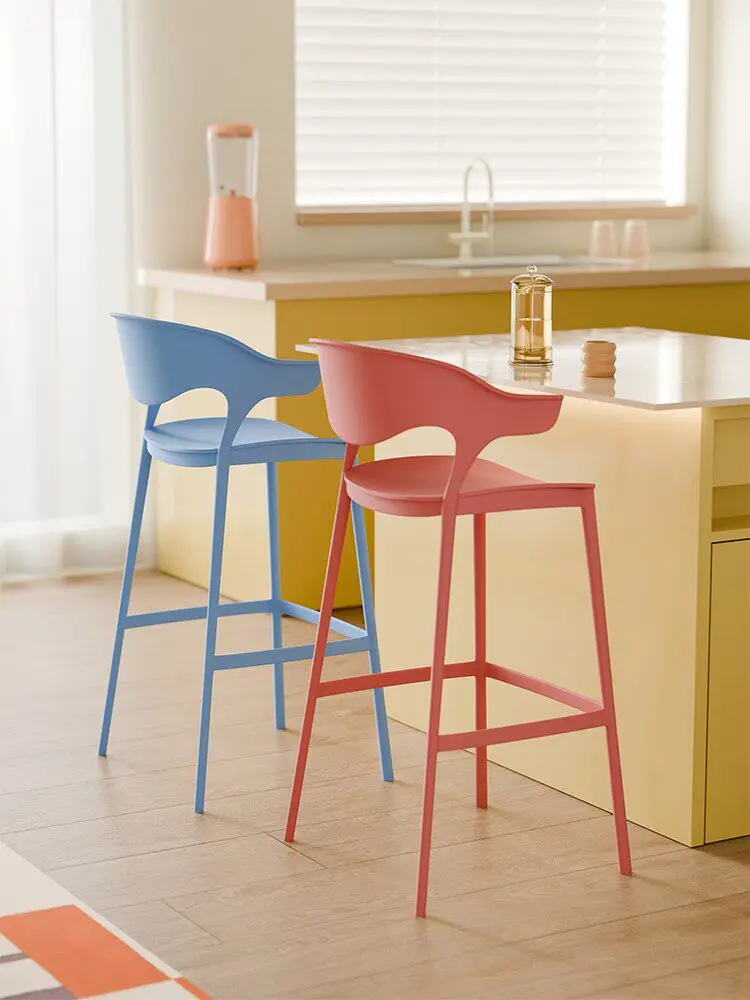 Bar Chair Nordic Plastic Bar Chair Backrest High Stool Outdoor High  Household Stackable Bar
