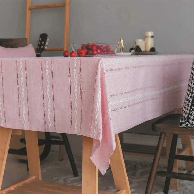 

Cotton Linen Stripe Pink Tablecloth Stain Resistant Dust-Proof Table Cover for Kitchen Dinning Tabletop Decoration Rectangular