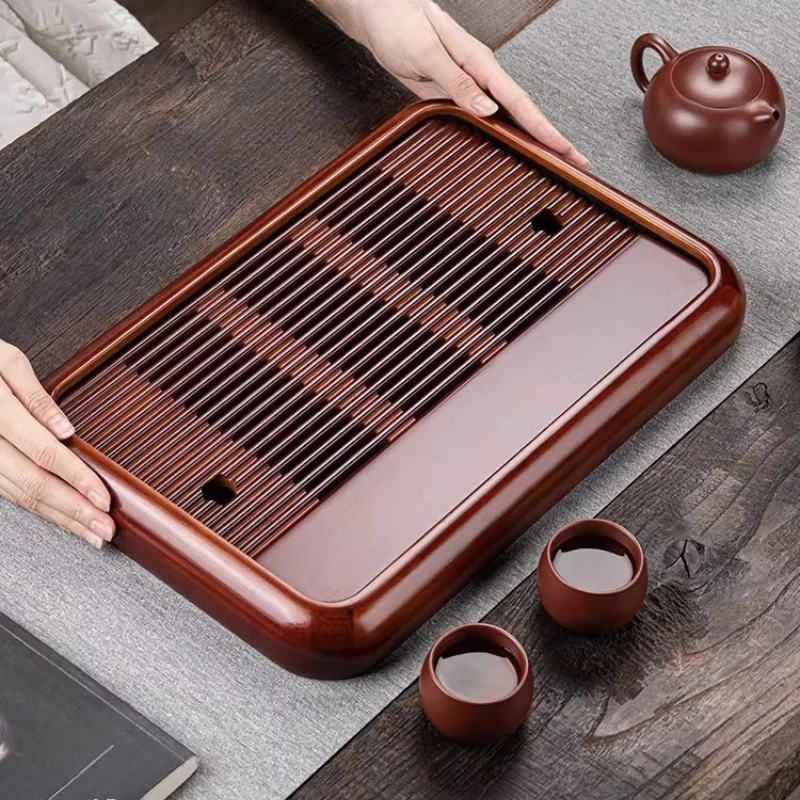 Bandeja de Té Rectangular de Bambú de Lujo Vintage con Drenaje Pequeño - Bandeja Imperial Antigua Rectangular