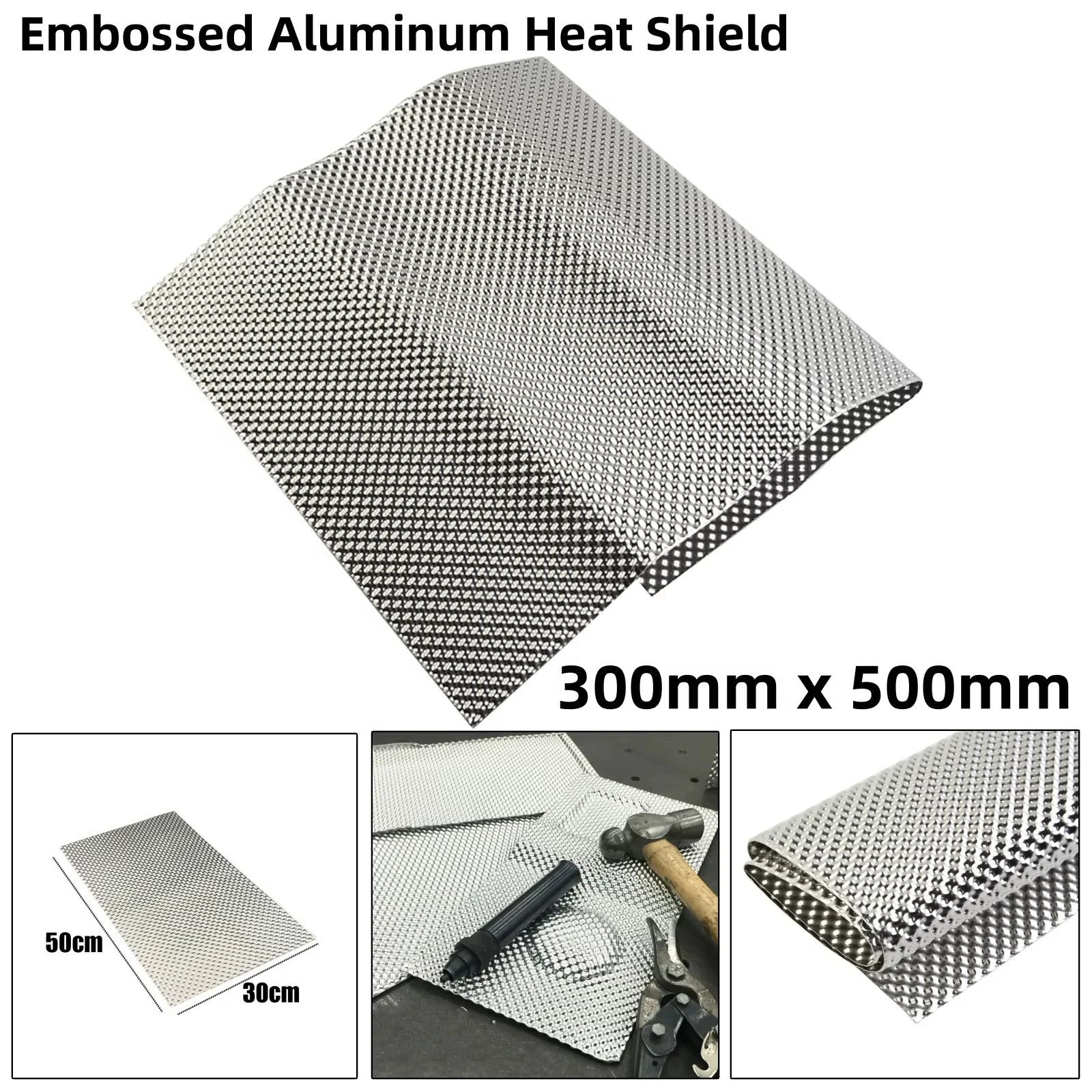 

30x50cm Car Embossed Aluminum Heat Shield Firewal Floor Pan Fuel Tank Turbo Manifold Exhaust Pipe Engine Heat Insulation Plat