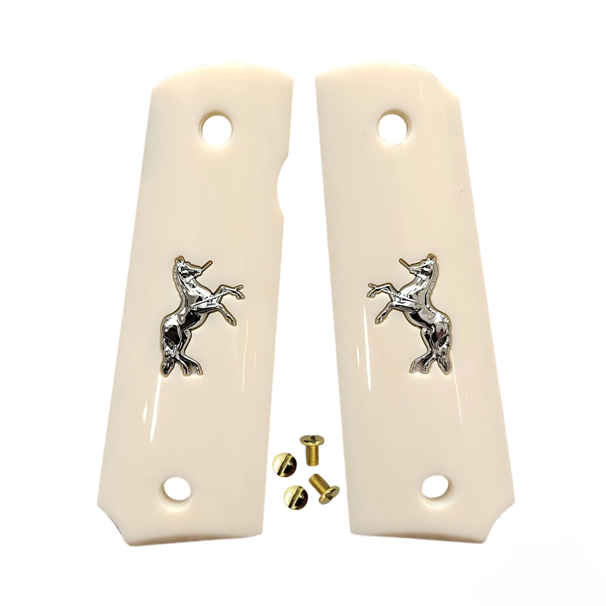 

Рукоятки 1911 Full Size, из прессованной слоновой кости с серебряной вставкой в виде лошади, подходят для Colt, Kimber, Springfield, Remington, Rock Island, Government Commander.