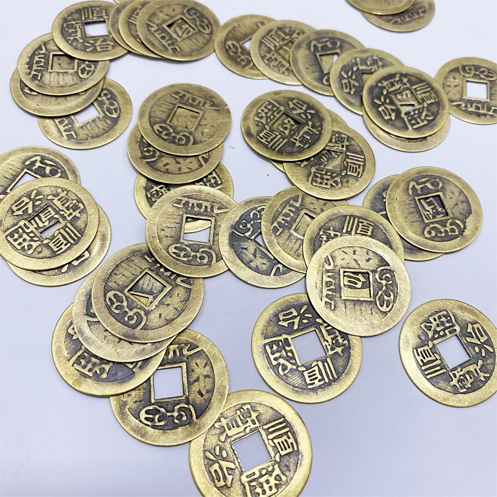 40Pcs/set Diameter 24mm Fortune and Treasure Metal Copper Coin Square Hole Chips Plating Disk For Board Game accessories