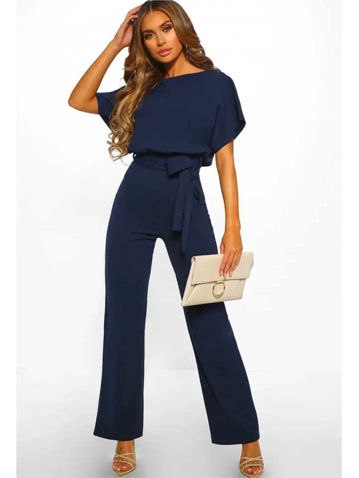 Jumpsuit Women 2024 Summer V-neck Short Sleeve Elegant Streetwear Jumpsuits For Quality Clothing Pantolonlar Solid Color Romper