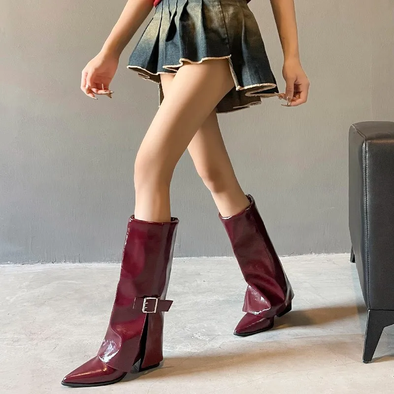 Pointed Knee-high Boots for Women, Slim Boots, Autumn and Winter Pants Boots, Chunky Heel, High Heel