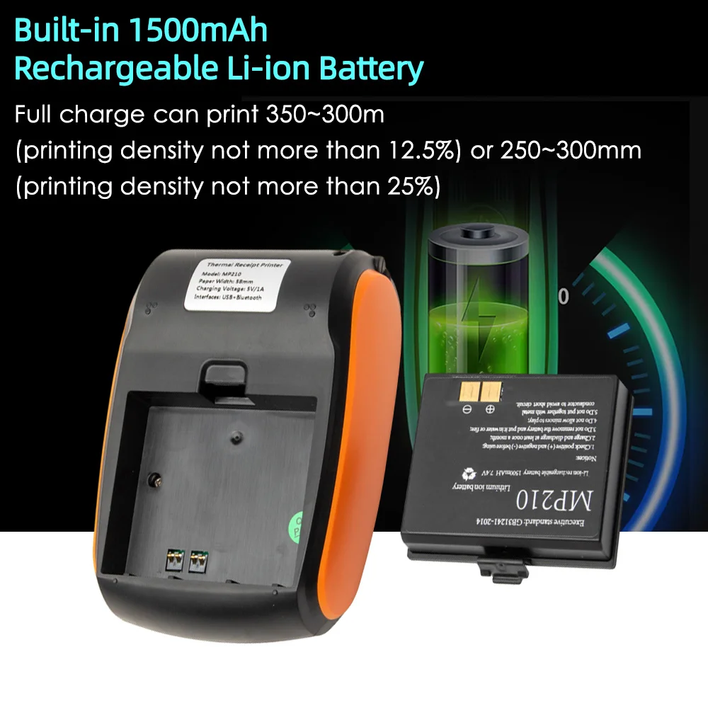 เครื่องพิมพ์พกพาเครื่องพิมพ์ใบเสร็จรับเงิน58มม. ขนาดเล็ก BT USB, เครื่องพิมพ์พกพา203dpi พร้อมม้วนกระดาษความร้อน2นิ้ว