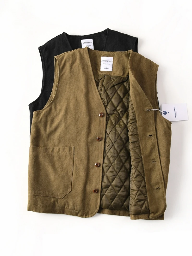 

Теплый жилет из хлопчатобумажной ткани быка, мужской свободный жилет с v-образным вырезом, термоджак, осень-зима, Faion Ci Sle, застежка на одной пуговице