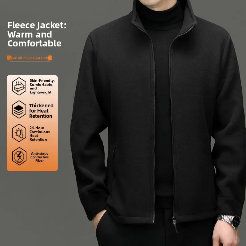 

Новинка 2024, мужская повседневная одежда Fce Jaet Thiened с воротником-стойкой, теплое пальто для папы среднего возраста, длинная молния из полиэфирного волокна