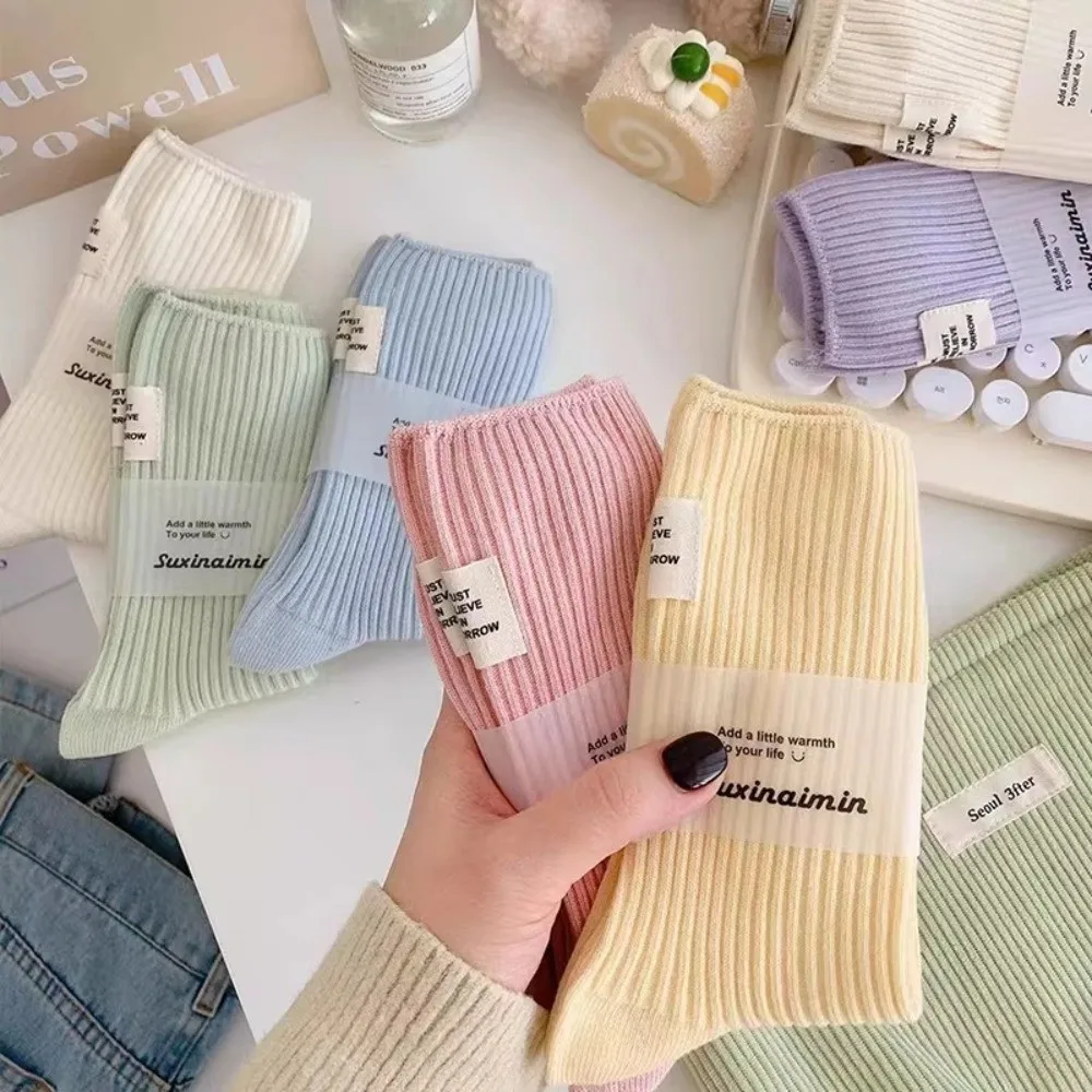 

New Harajuku Sports Socks Knitted Cotton Women Socks Letter Label Design Elastic Middle Tube Socks Autumn Winter