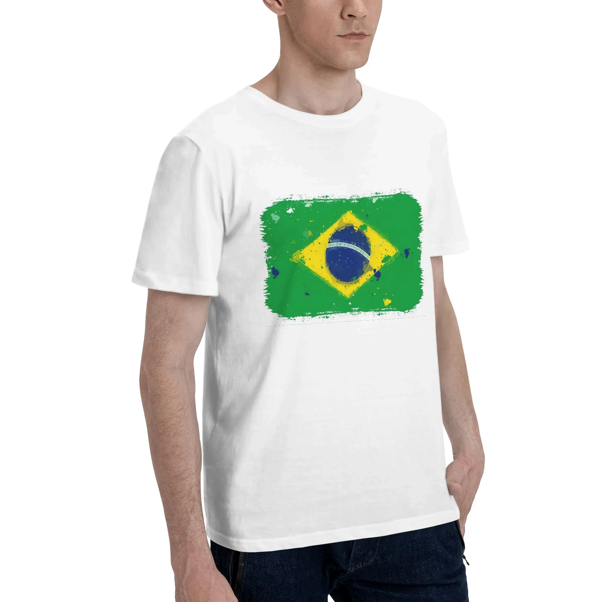 

Brazil Flag Men T-Shirt Plus Size T Shirts Men's Crew Neck Cotton Tees Short Summer Male