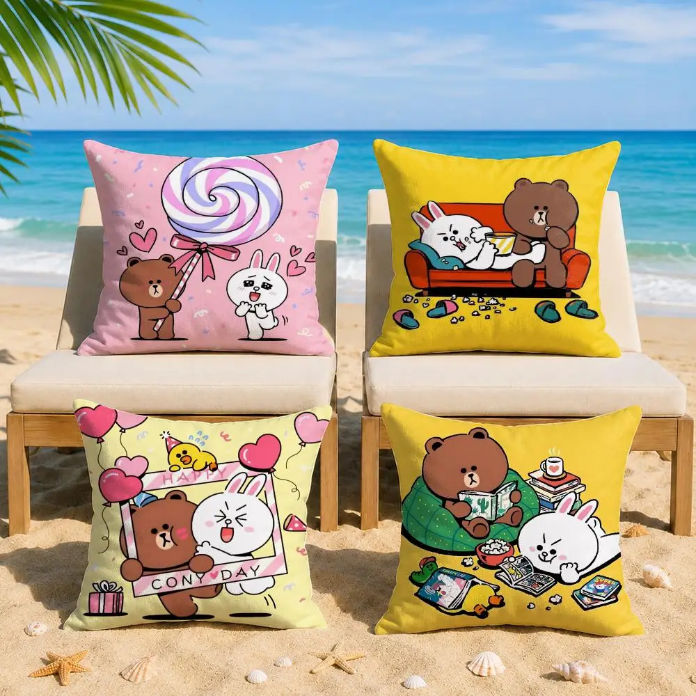B-Brown Bear and C-Cony Cushion Cover Soft Short Plush Double-Sided Printing Home Decor Machine Washable Pillow Case Gift