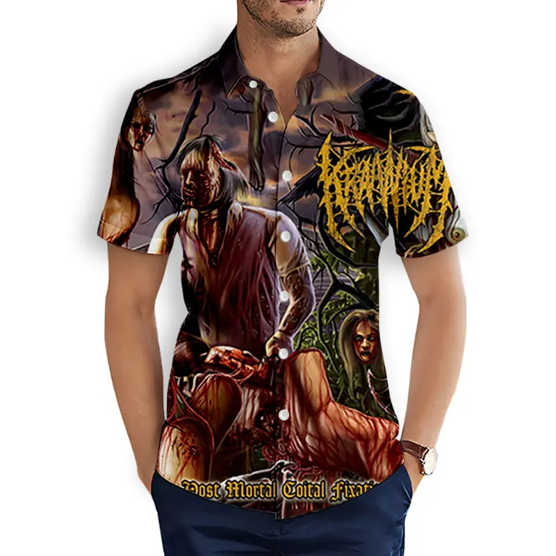 Kraanium Rock 3d bedruckte Mode Freizeit hemden Herren/Damen kurze Ärmel lose atmungsaktive Hawaii-Shirts