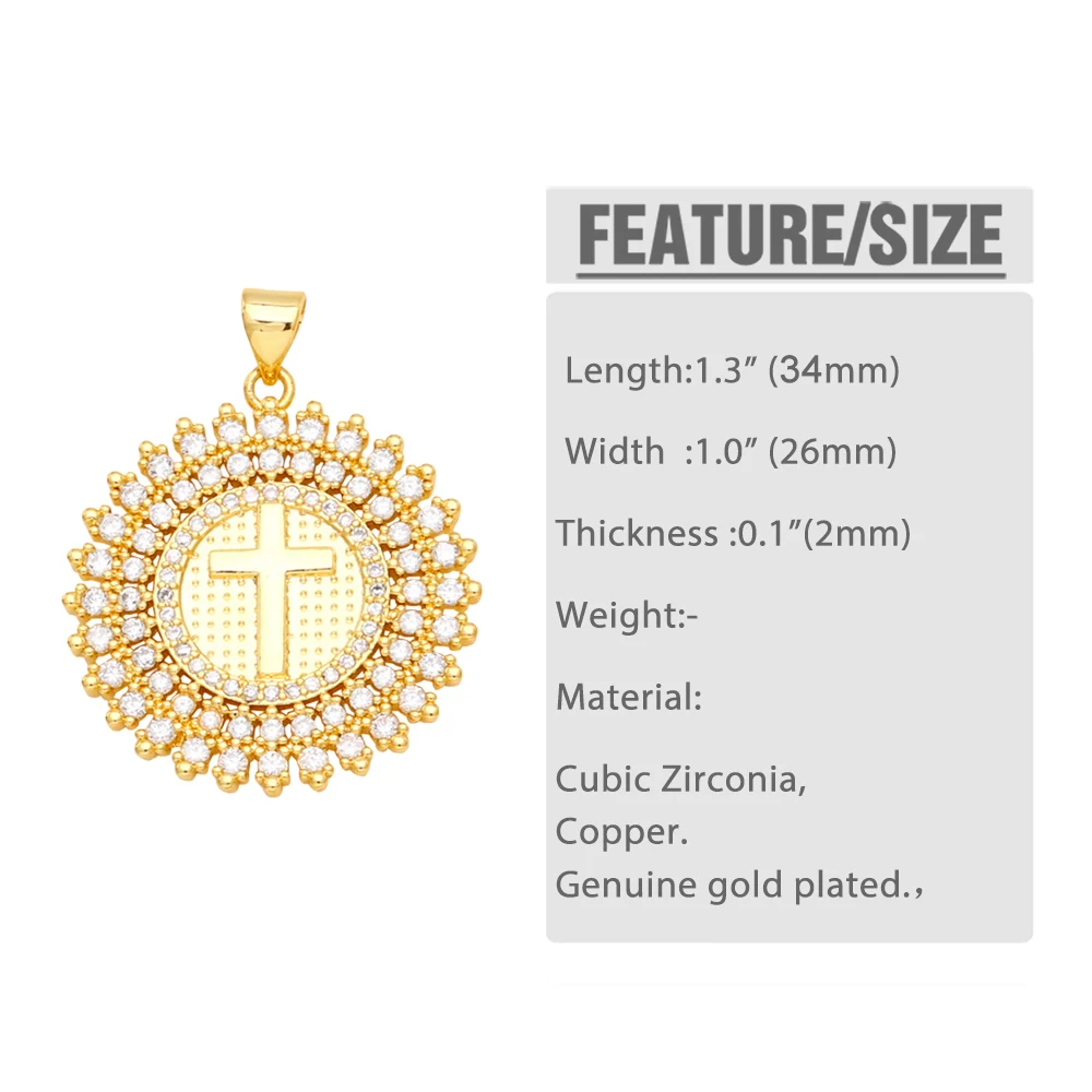 OCESRIO Big Virgin Mary Necklace Pendant Copper Gold Plated CZ Round Medal Jewelry Making Supplies Santa María pdta940
