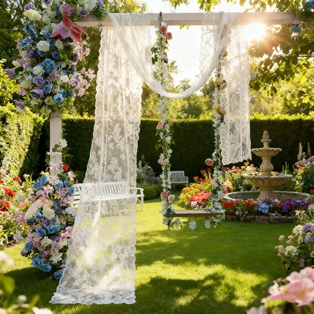 ستارة دانتيل طويلة الأمد أنيقة من الدانتيل الأبيض لحفلات الزفاف قماش ثنيات لديكور الحفل ستارة خلفية شفافة لحفلات الزفاف #4