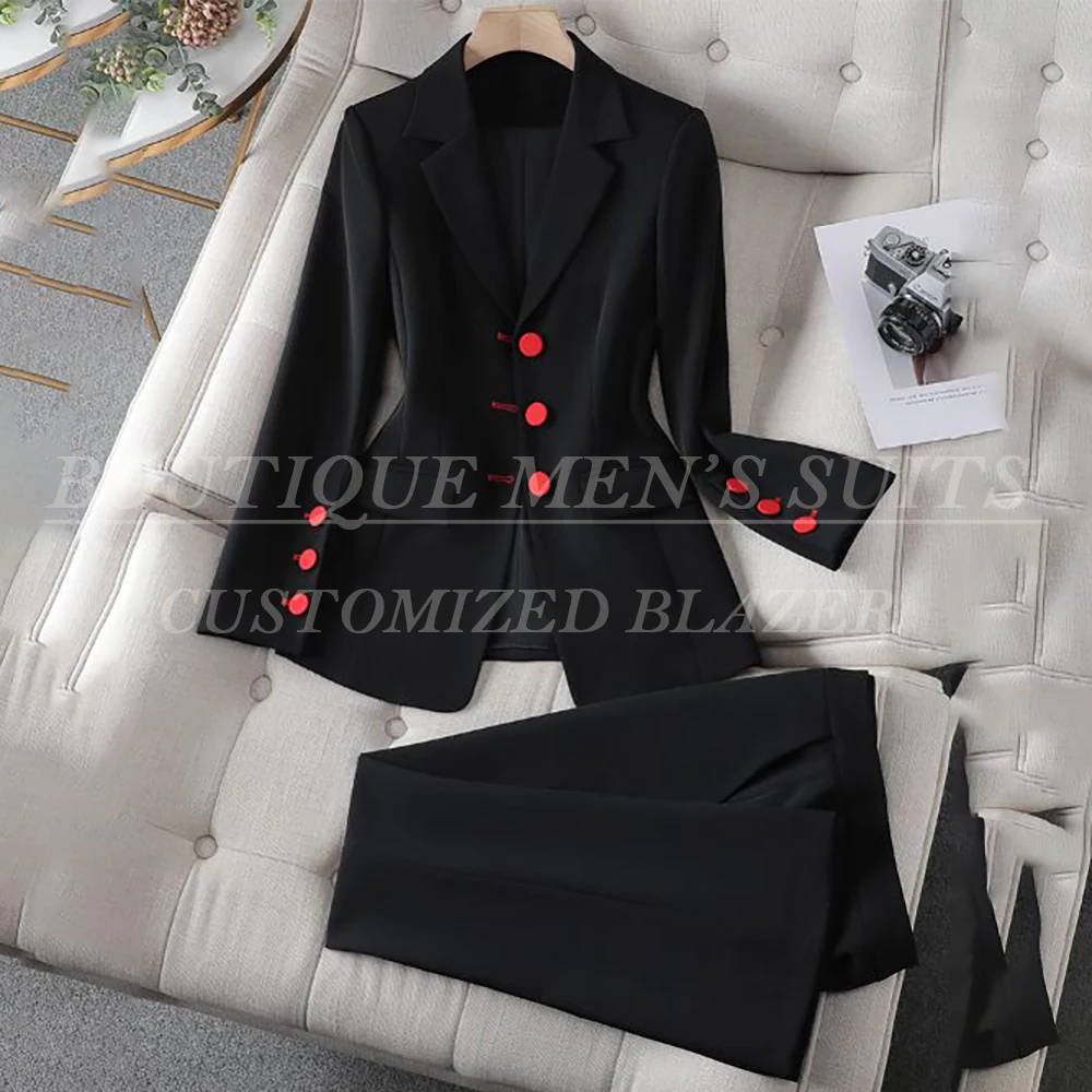 

Formal Black Women's Suits Luxury Single Breasted Notch Lapel Slim Fit 2 Piece Jacket Pants Customzied Office Female Clothing