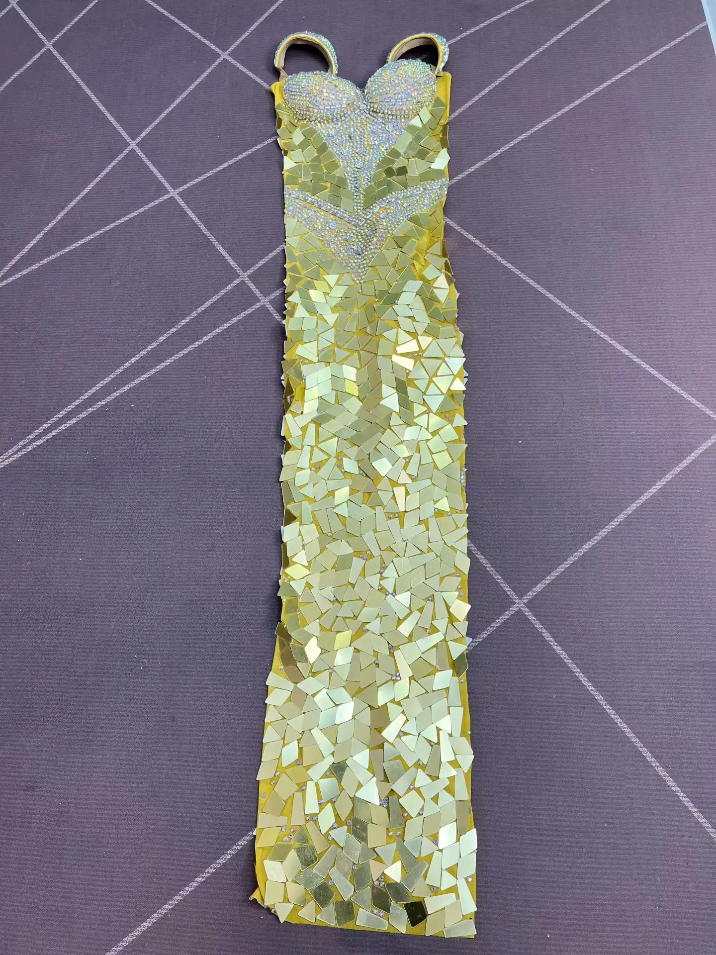 Sexy Red Gold Sparkly Rhinestones Mirrors Suspenders Dress Birthday Party Elegant Gowns Red carpet Show Photoshoot Stage Wear view 5