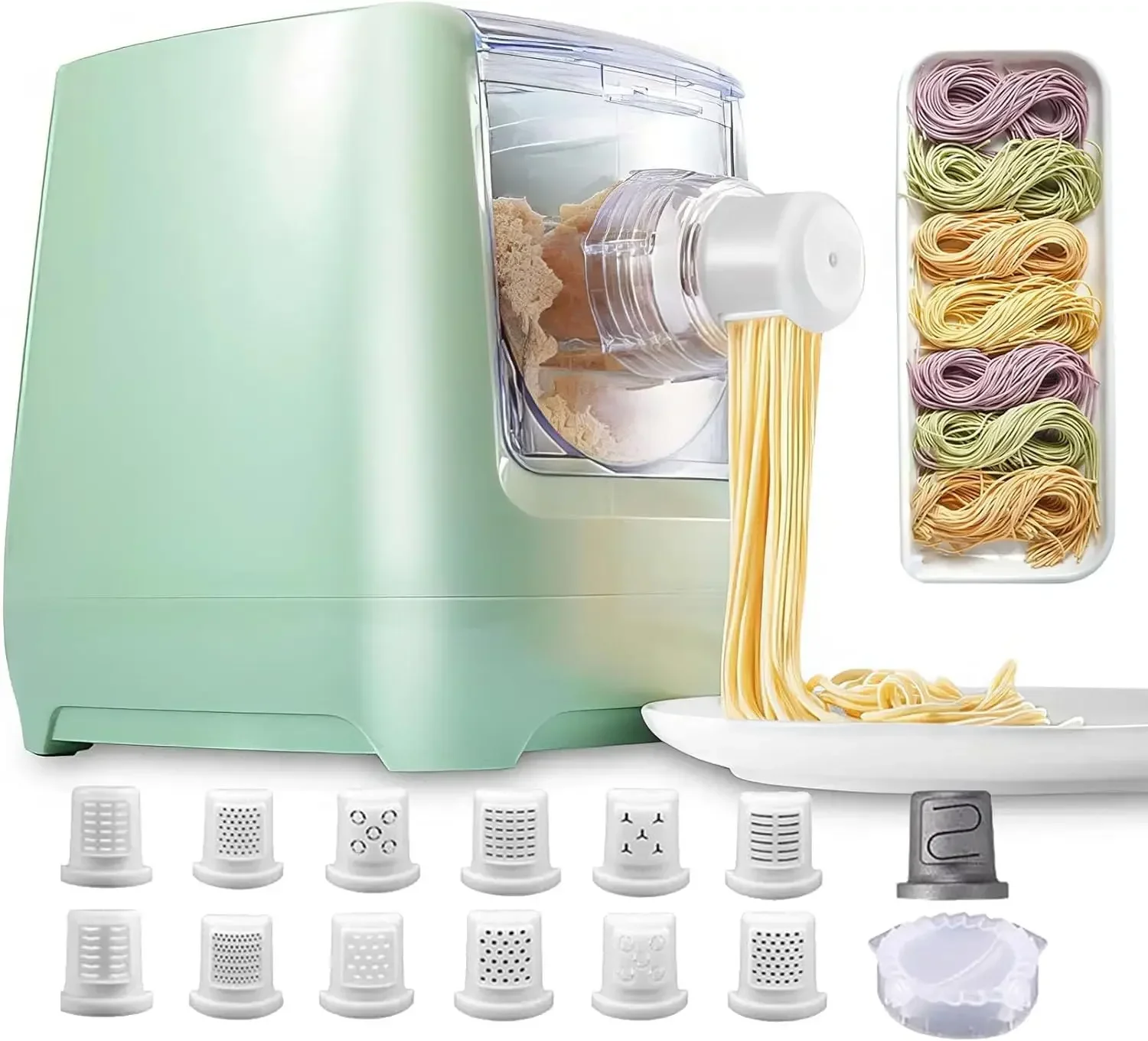 Automatic Pasta Maker Machine Electric, LED Digital Control with 13 Shape Discs for Fast 3-Min Fresh Noodles for Homemade Noodle
