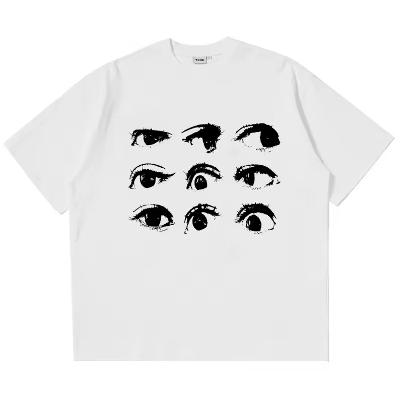 Men's T-Shirt Cotton Eyes Graphic Oversized High Quality Summer Korean Fashion Short Sleeve Tees Tops Y2k Streetwear Clothing