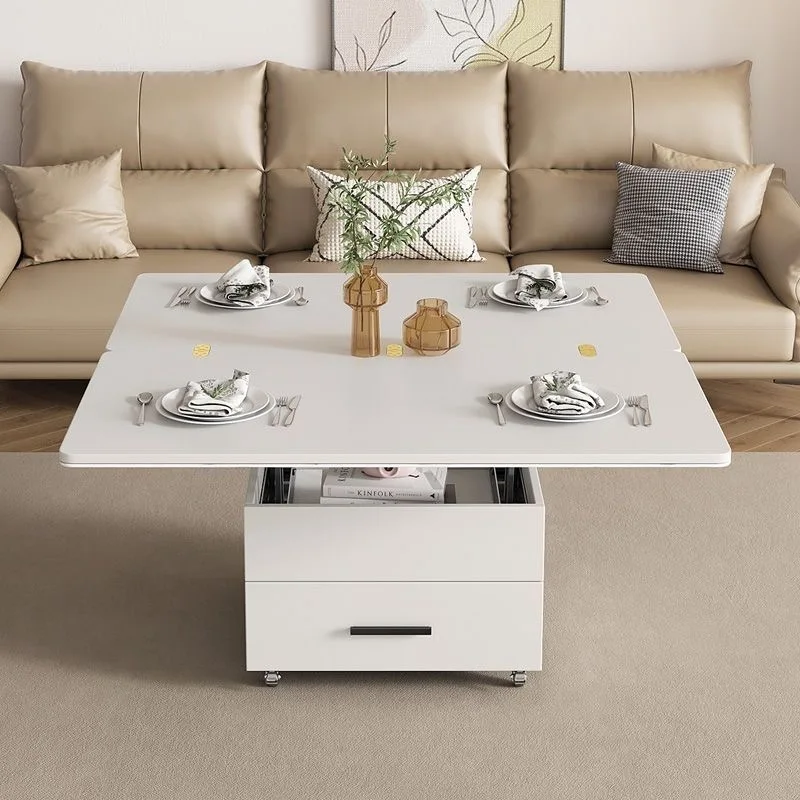 طاولة قهوة خشبية قابلة للطي مربعة متعددة الوظائف قابلة للتمديد، مناسبة لأثاث غرفة المعيشة المنزلية الحجرية #6